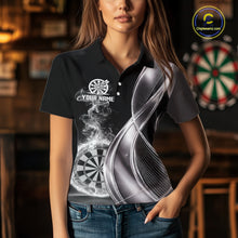 Load image into Gallery viewer, Black And Silver Darts 1/4-Zip Shirts For Women Custom White Smoke Dartboard Dart Team Jerseys NYN2446