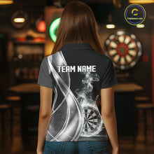 Load image into Gallery viewer, Black And Silver Darts 1/4-Zip Shirts For Women Custom White Smoke Dartboard Dart Team Jerseys NYN2446