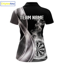 Load image into Gallery viewer, Black And Silver Darts 1/4-Zip Shirts For Women Custom White Smoke Dartboard Dart Team Jerseys NYN2446