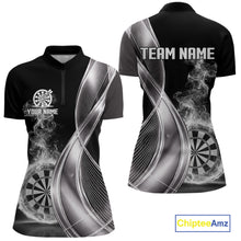 Load image into Gallery viewer, Black And Silver Darts 1/4-Zip Shirts For Women Custom White Smoke Dartboard Dart Team Jerseys NYN2446
