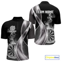 Load image into Gallery viewer, Black And Silver Darts 1/4-Zip Shirts For Men Custom White Smoke Dartboard Dart Team Jerseys NYN2446