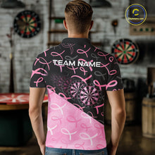 Load image into Gallery viewer, Pink Black Ribbon Blur Dartboard Custom Breast Cancer Awareness Dart Polo Team Shirt For Men NYN2450