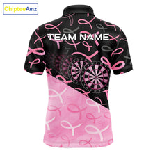 Load image into Gallery viewer, Pink Black Ribbon Blur Dartboard Custom Breast Cancer Awareness Dart Polo Team Shirt For Men NYN2450