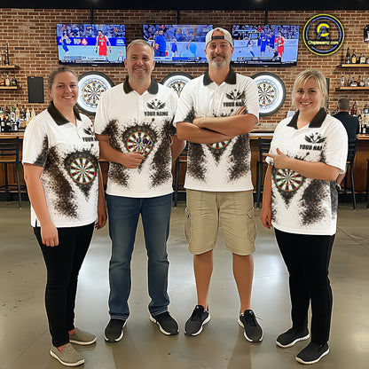 Black And White Splatter Dartboard Men Darts Polo & 1/4-Zip Shirts Custom Outfits Darts Team Jersey NYN3036