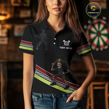 Load image into Gallery viewer, Women's Custom Dart Shirt With Skeleton Holding Dart Arrow And Colorful Dartboard NYN0252