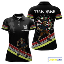 Load image into Gallery viewer, Women's Custom Dart Shirt With Skeleton Holding Dart Arrow And Colorful Dartboard NYN0252