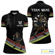 Load image into Gallery viewer, Women's Custom Dart Shirt With Skeleton Holding Dart Arrow And Colorful Dartboard NYN0252
