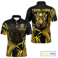 Load image into Gallery viewer, Mens Skull Bowling Shirts Gold Tribal Pattern Custom Skull Bowling Polo Quarter-Zip Team Jersey NYN3755