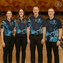 Load image into Gallery viewer, Womens Skull Bowling Shirts Blue Tribal Pattern Custom Skull Bowling Polo Quarter-Zip Team Jersey NYN3756