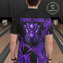 Load image into Gallery viewer, Mens Skull Bowling Shirts Purple Tribal Pattern Custom Skull Bowling Polo Quarter-Zip Team Jersey NYN3757