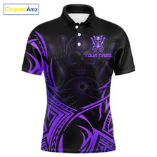 Load image into Gallery viewer, Mens Skull Bowling Shirts Purple Tribal Pattern Custom Skull Bowling Polo Quarter-Zip Team Jersey NYN3757