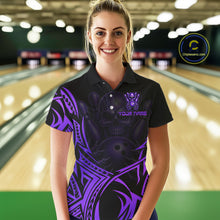 Load image into Gallery viewer, Womens Skull Bowling Shirts Purple Tribal Pattern Custom Skull Bowling Polo Quarter-Zip Team Jersey NYN3757