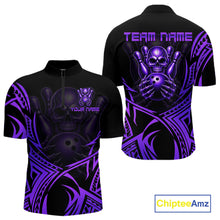 Load image into Gallery viewer, Mens Skull Bowling Shirts Purple Tribal Pattern Custom Skull Bowling Polo Quarter-Zip Team Jersey NYN3757