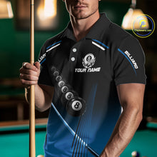 Load image into Gallery viewer, Black &amp; Blue Billiard Ball Cue Pool Men Polo &amp; 1/4-Zip Shirt Custom 8 Ball 3D Billiards Attire NYN2455