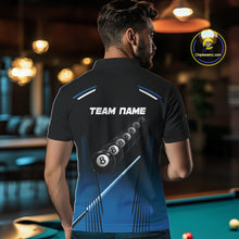 Load image into Gallery viewer, Black &amp; Blue Billiard Ball Cue Pool Men Polo &amp; 1/4-Zip Shirt Custom 8 Ball 3D Billiards Attire NYN2455