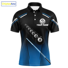 Load image into Gallery viewer, Black &amp; Blue Billiard Ball Cue Pool Men Polo &amp; 1/4-Zip Shirt Custom 8 Ball 3D Billiards Attire NYN2455