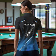 Load image into Gallery viewer, Black &amp; Blue Billiard Ball Cue Pool Women Polo &amp; 1/4-Zip Shirt Custom 8 Ball 3D Billiards Attire NYN2455
