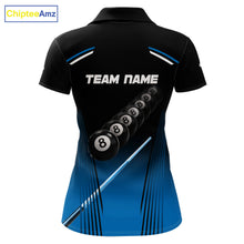 Load image into Gallery viewer, Black &amp; Blue Billiard Ball Cue Pool Women Polo &amp; 1/4-Zip Shirt Custom 8 Ball 3D Billiards Attire NYN2455