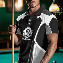 Load image into Gallery viewer, White And Black Billiard Pool Men Polo &amp; 1/4-Zip Team Shirts Custom 8 Ball Billiards Cue Attire NYN2458