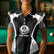Load image into Gallery viewer, White And Black Billiard Pool Women Polo &amp; 1/4-Zip Team Shirts Custom 8 Ball Billiards Cue Attire NYN2458