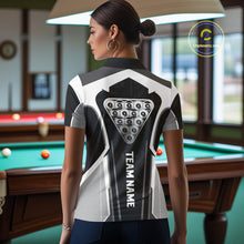 Load image into Gallery viewer, White And Black Billiard Pool Women Polo &amp; 1/4-Zip Team Shirts Custom 8 Ball Billiards Cue Attire NYN2458