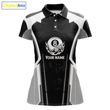 Load image into Gallery viewer, White And Black Billiard Pool Women Polo &amp; 1/4-Zip Team Shirts Custom 8 Ball Billiards Cue Attire NYN2458