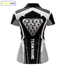 Load image into Gallery viewer, White And Black Billiard Pool Women Polo &amp; 1/4-Zip Team Shirts Custom 8 Ball Billiards Cue Attire NYN2458