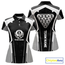 Load image into Gallery viewer, White And Black Billiard Pool Women Polo &amp; 1/4-Zip Team Shirts Custom 8 Ball Billiards Cue Attire NYN2458