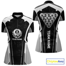 Load image into Gallery viewer, White And Black Billiard Pool Women Polo &amp; 1/4-Zip Team Shirts Custom 8 Ball Billiards Cue Attire NYN2458