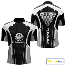Load image into Gallery viewer, White And Black Billiard Pool Men Polo &amp; 1/4-Zip Team Shirts Custom 8 Ball Billiards Cue Attire NYN2458