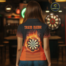 Load image into Gallery viewer, Women's Custom Darts Shirt With Amber Phoenix And Flame Dartboard, Darts Jersey NYN0261