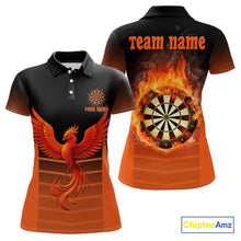 Load image into Gallery viewer, Women's Custom Darts Shirt With Amber Phoenix And Flame Dartboard, Darts Jersey NYN0261