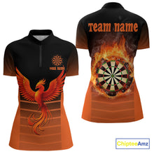Load image into Gallery viewer, Women's Custom Darts Shirt With Amber Phoenix And Flame Dartboard, Darts Jersey NYN0261