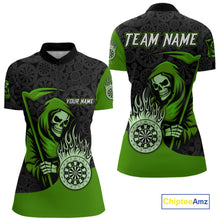Load image into Gallery viewer, Custom Green Grim Reaper Flame Dartboard Dart 1/4-Zip Jerseys For Women Dart Shirt Gifts NYN1647