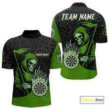Load image into Gallery viewer, Custom Green Grim Reaper Flame Dartboard Dart Quarter-Zip Jerseys For Men Dart Shirt Gifts NYN1647