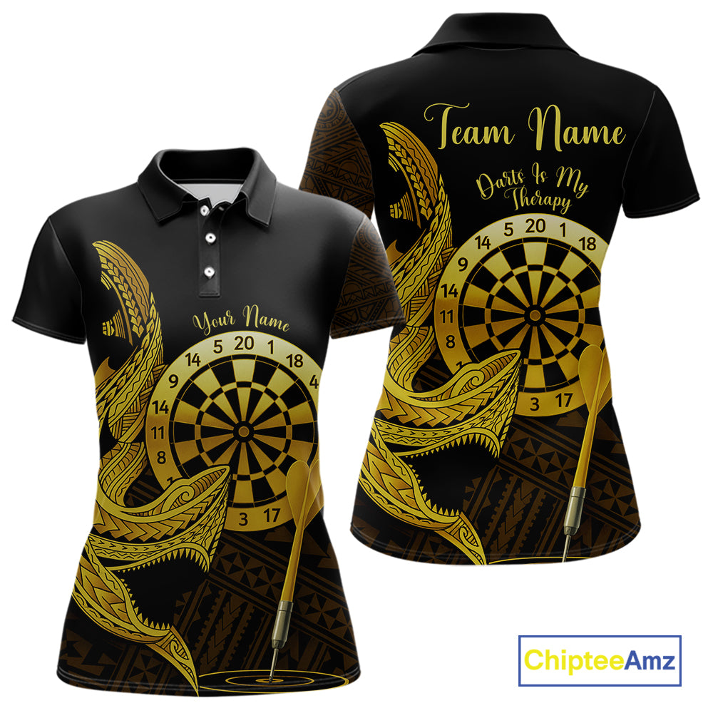Personalized Gold Tribal Shark Custom Darts Polo Shirts For Women Tribal Dart League Jerseys NYN2183