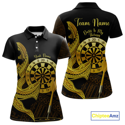 Personalized Gold Tribal Shark Custom Darts Polo Shirts For Women Tribal Dart League Jerseys NYN2183