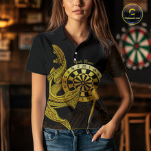 Load image into Gallery viewer, Personalized Gold Tribal Shark Custom Darts Polo Shirts For Women Tribal Dart League Jerseys NYN2183