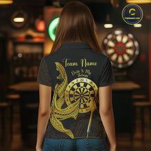 Load image into Gallery viewer, Personalized Gold Tribal Shark Custom Darts Polo Shirts For Women Tribal Dart League Jerseys NYN2183