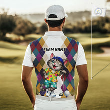 Load image into Gallery viewer, Mens Colorful Argyle Golf Shirts Custom Cat Golfer Clothing Golf Polo Jersey, Best Golf Gifts NYN3052