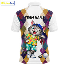 Load image into Gallery viewer, Mens Colorful Argyle Golf Shirts Custom Cat Golfer Clothing Golf Polo Jersey, Best Golf Gifts NYN3052