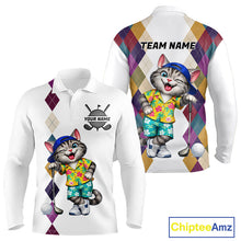 Load image into Gallery viewer, Mens Colorful Argyle Golf Shirts Custom Cat Golfer Clothing Golf Polo Jersey, Best Golf Gifts NYN3052