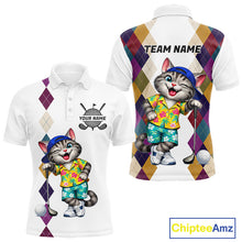 Load image into Gallery viewer, Mens Colorful Argyle Golf Shirts Custom Cat Golfer Clothing Golf Polo Jersey, Best Golf Gifts NYN3052