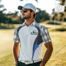 Load image into Gallery viewer, Blue And Grey Argyle Polo Golf Shirts For Men Custom White Ball Golf Team Attire For Golfers NYN3058