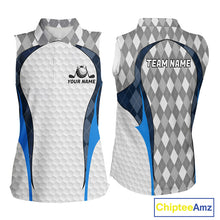 Load image into Gallery viewer, Blue And Grey Argyle Sleeveless Polo Golf Shirts For Women Custom White Ball Golf Attire For Golfers NYN3058