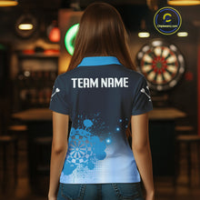 Load image into Gallery viewer, Women's Personalized Darts Shirt With Blue Gradient Splash Dartboard, Darts Jersey NYN0267
