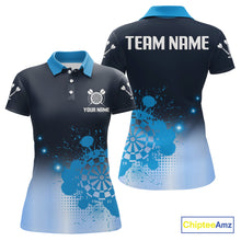 Load image into Gallery viewer, Women's Personalized Darts Shirt With Blue Gradient Splash Dartboard, Darts Jersey NYN0267