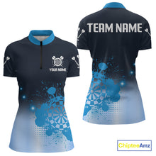 Load image into Gallery viewer, Women's Personalized Darts Shirt With Blue Gradient Splash Dartboard, Darts Jersey NYN0267