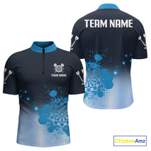 Load image into Gallery viewer, Men's Personalized Darts Shirt With Blue Gradient Splash Dartboard, Darts Jersey NYN0267