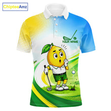 Load image into Gallery viewer, Men's funny lemon golf polo shirt mockup personalized matching couples golf shirt